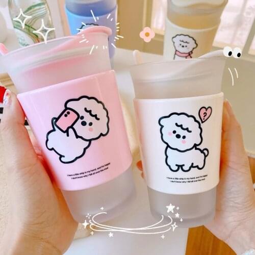 The New Double-Layer Glass Cup Ins Style Spoon With Lid Cute Sheep Matte Anti-Scald And Non-Slip Milk Coffee Cup Girl Gift