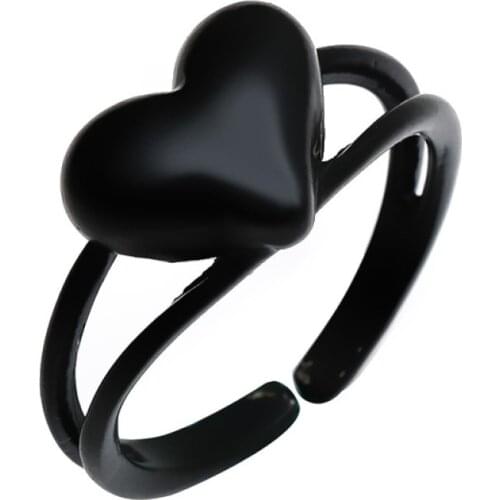 2021 New Korean Vintage Heart Color Metal Rings for Women Couple Ring Gothic Punk Steampunk Adjustable Open Ring Jewelry