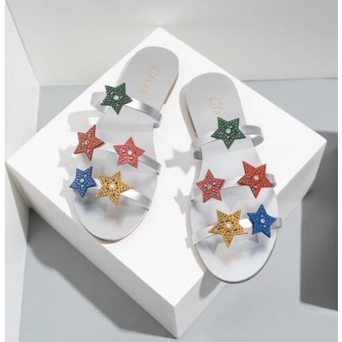 Plus Size 42 Creative Women Slippers Star Decoration Girl Sandals Rhinestone Candy Color Flip Flops Womens Indoor Outdoor Shoes