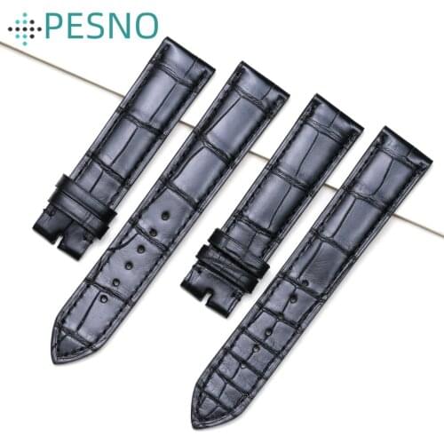 PESNO Crocodile Leather Watch Bands Men Watch Accessories Bamboo Grian Black Watch Belt Suitable for Rolex with Pin Buckle