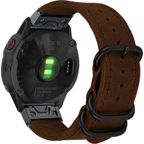 QuickFit 22mm Wrist band for Fenix 6 Genuine Leather Watch Strap Stainless Steel Clasp for Garmin Fenix 5, Quatix 6,Instinct