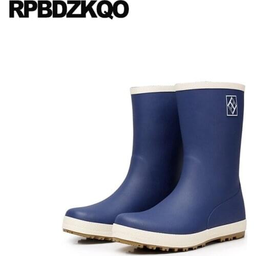 Mid Calf Tall Blue Rainboots Waterproof Pvc Slip On Winter Cheap Faux Fur Plus Size Shoes Comfortable Mens Rubber Rain Boots