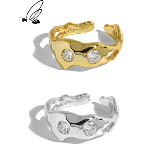 SSTEEL 925 Sterling Silver Ring Korean Design Simple Gift For Women Inlaid Zircon Gold Rings Texture Party 2021 Fine Jewellery