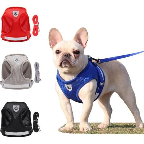 Puppy Harness Small Dog Harnesses Vest Breathable Mesh Vest Cat Harness and Leash Set Reflective Pet Training Walking Straps 35