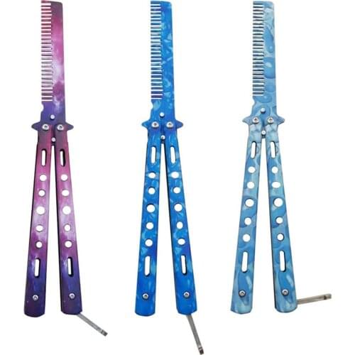 Camping Practice Comb Butterfly-shaped Knife Comb Foldable Practice Tool Butterfly Throw Comb Oxidized Black Sanding Comb