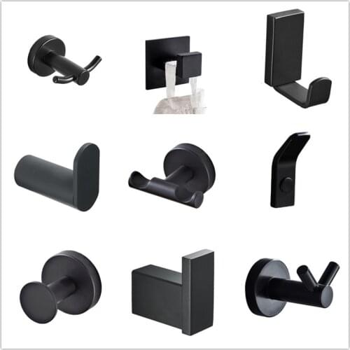 SUS 304 Stainless steel Black Robe Hooks Wall Hook Clothes Hanger Towel Hooks Coat Door Hooks Bathroom Accessories