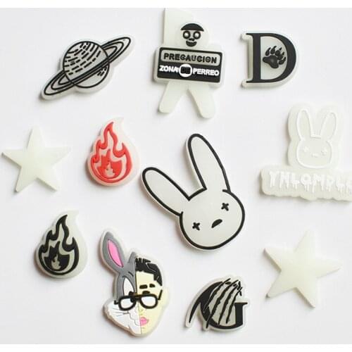 10Pcs New Style Light PVC Glow Bunny Custom Soft Rubber Ornaments In the Dark Clog Fluorescence Shoes Charms Button Accessories