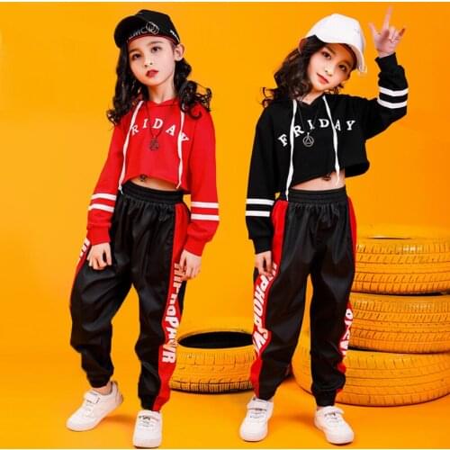 Girls Hip Hop Hoodies Clothing Set for Girls Cropped Sweatshirt Tops Jogger Pants Jazz Dance Costumes Ballroom Dancing Wear