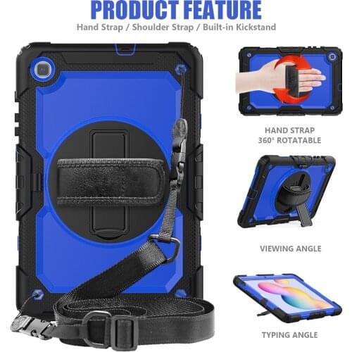 Shockproof 360 Rotating Stand Case For Samsung Galaxy Tab S6 Lite 10.4 P610 SM-P615 Hybrid Armor Tablet Cover With Strap + pen