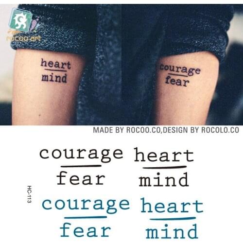 Waterproof Temporary Tattoo Sticker "heart mind courage fear" English letter alphabet tatto stickers flash tatoo fake tattoos