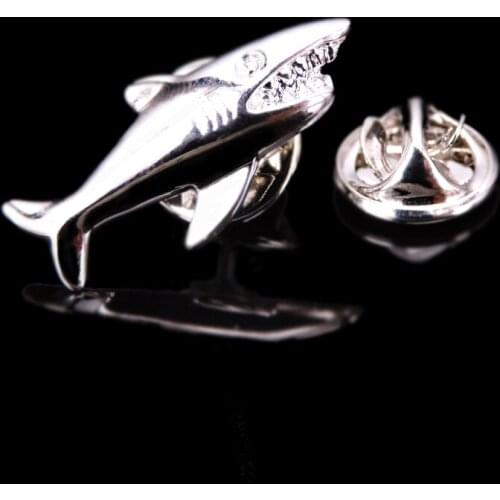 High quality silver animal shark Brooch new fashion jewelry mens and womens wedding shirt clothing suit LAPEL BADGE PIN gift