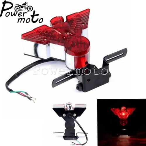 Motorcycle Retro Cool Warbird Eagle License Plate Bracket Mount Tail Light For Honda Choppe Bobber Softail Custom Red Stop Lamp