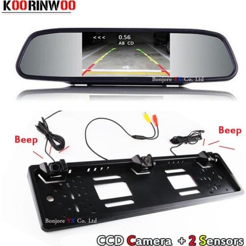 Koorinwoo Auto 4.3inch Monitor Mirror Alarm Parktronic EU European Car License Plate Frame Rear View Camera Car parking Sensors