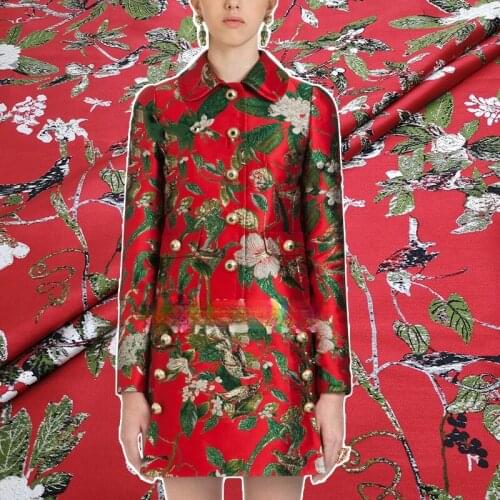 European style gold silk flower and bird jacquard fabric crisp suit suit brocade windbreaker designer sewing jacquard fabric