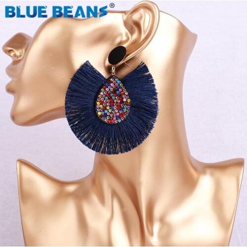 Rhinestone earrings handmade women tassel bohemian statement luxury long crystal earring geometric fringe big ethnic Boho tassle
