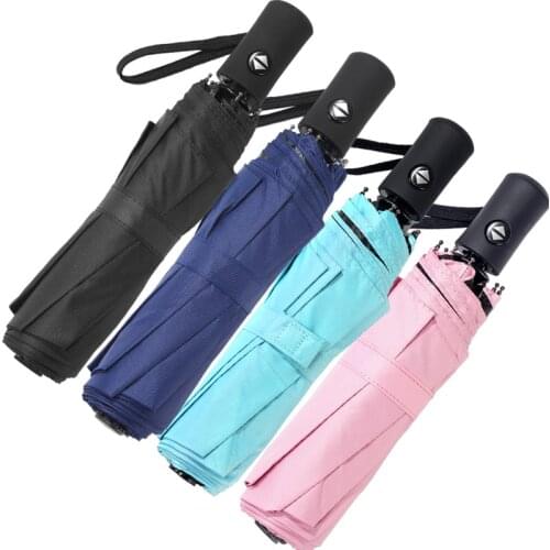 High Quality Low Price Umbrella Fully Automatic Male Female3 Folding Black Glue Sunscreen Umbrella Student Sunny Umbrella Gift