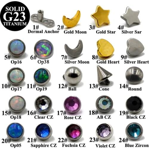 1PC G23 Titanium Dermal Anchor Opal CZ Head Skin Diver Hide In Skin Piercing Tattoo Unisex Fashion Piercing Body Jewelry