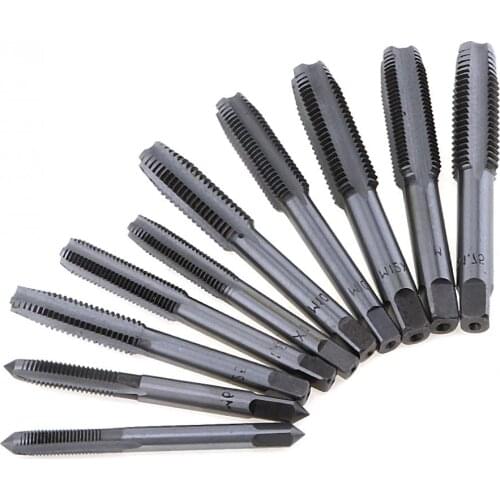 10pcs Hand Tool Tap and Die Set Screw Thread Metric Plugs M6 M7 M8 M10 M12 with Straight Flute Drill Set for Cutting Wood