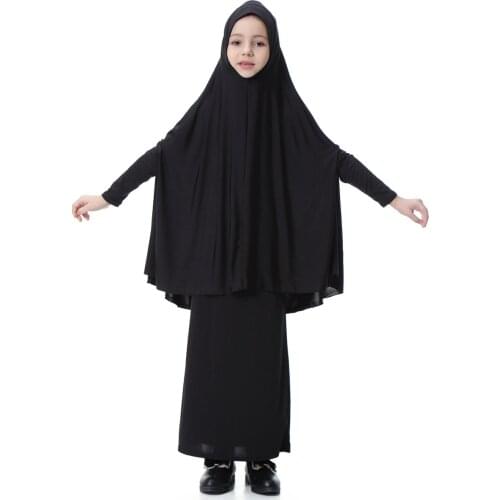 12 pieces/lot) 2019 new designs Kids two peices muslim abayas with long sleeves Girls Maxi Dress Muslim hijab GTH602