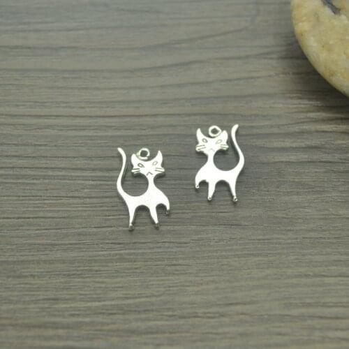 20 pcs/lot Cat Antique Silver Plated Bracelets Charm Pendants Fashion Jewelry Making Findings DIY Charms Handmade 4254B