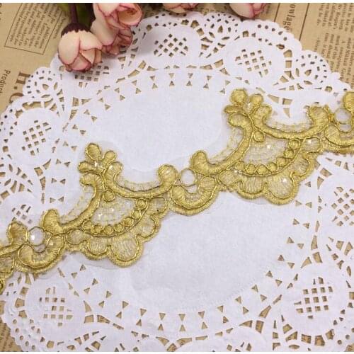 5 Meters 6.3cm Luxury Bridal Knitting Gold Lace Trim Ribbon for Bow Embroidered Mesh Lace Fabric Free Shipment