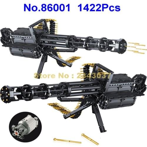86001 1422pcs Gatling Guns Emission Military Army Ww2 Weapon Bullet Electric Building Blocks Toy