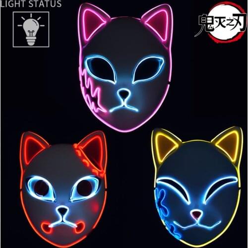 Anime Mask Demon Slayer Led Mask Tanjirou Sabito Makomo Plastic Led Light Cosplay Masks Headwear Hannya Tengu Masks Halloween