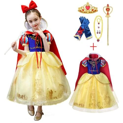 Snow White Princess Party Dresses Kids Christmas Cosplay Clothing Short Floral Lace Tulle Dress For Girls