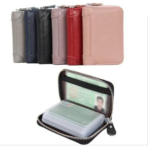 Genuine Leather Card Holder rfid for Women and men Card Wallet Top Grain Cow Leather Red Black Blue