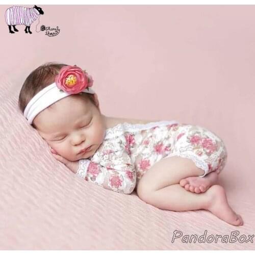 Newborn Photography Props Clothes Lace Open Back Romper Baby Picture Photo Shoot Print Overall Costume bebe fotografia Accessory
