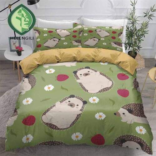 HELENGILI 3D Bedding Set Hedgehog Painting Print Duvet Cover Set Bedclothes with Pillowcase Bed Set Home Textiles #CW24