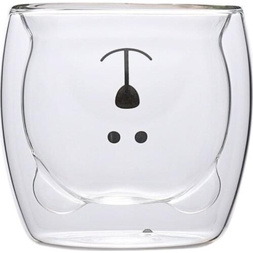 Cute Bear Lead-free Double Wall Handmade Glass Heat Resistant Milk Juice Drink Cup Insulated Clear Glass Tea Coffee Drinkware