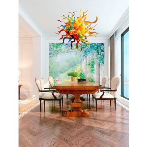 Mini Bedroom Light Restaurant Pendant Colorful Chihuly Glass Chandelier with LED Bulbs