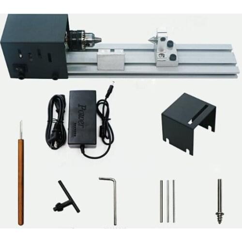 Mini Lathe Machine with Power Adapter DIY Woodworking Grinding Polishing Beads Wood Milling Cutters Tool CNC DC24V