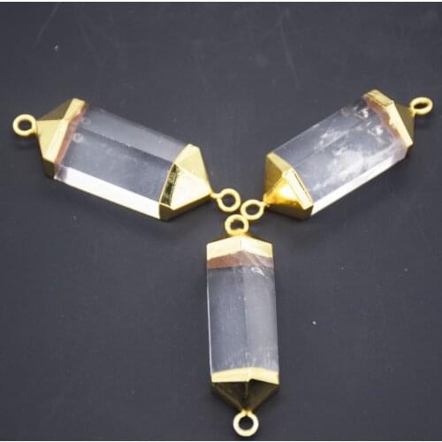 Fashion Jewelry Natural Gem Stone Hexagonal connector for necklace white clear crystal quartz connector for women gift