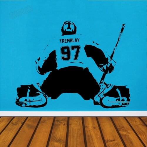 Custom Name Number Wall Decals For Boys Room Hockey Goalie Wall Sticker Jersey Home Decor Wardrobe Art Vinyl Wall Paper Y180