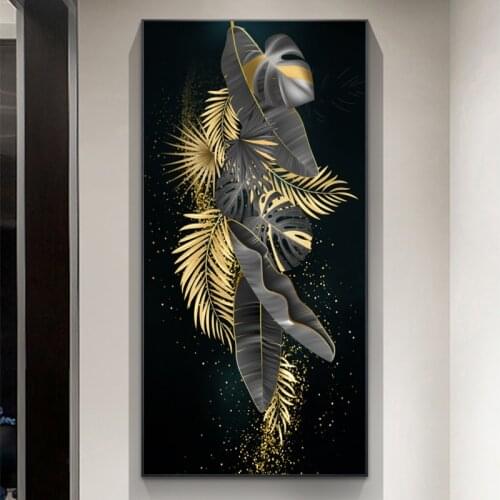 Nordic Golden Abstract Leaf Flower Wall Art Canvas Painting Gold Leaves Posters and Prints Wall Picture for Living Room Decor