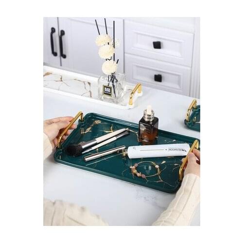 Nordic Luxury Marble Ceramic Tray With Handle Living Room Decortion Tea Cup Tray Snack Plate Household Bathroom Tray Cosmetic St