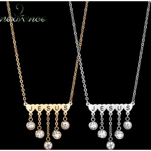 Nextvance Christian Love Heart Jesus Letter Necklaces Stainless Steel 5 Cubic Zirconia Pendants Necklace Charm Women Girl Gifts