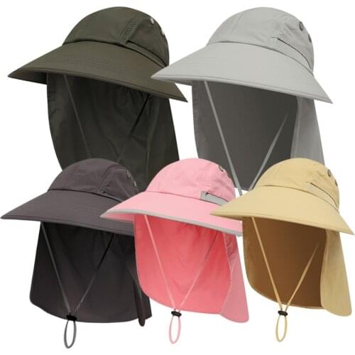 Summer Fashion Unisex UV Protection Bucket Hat Solid Color Hunting Fishing Outdoor Boonie Summer Wide Brim Fisherman Cap
