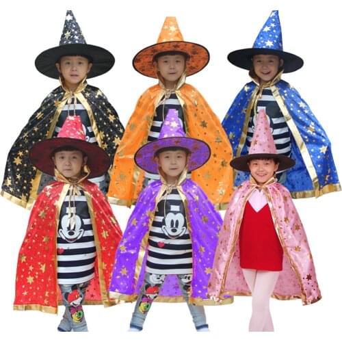 Children Halloween Costumes Wizard Witch Cloak Cape Robe With Pointy Hat Girls Boys Cosplay Kids Birthday Party Supplies