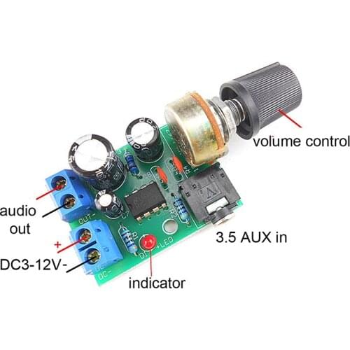 LM386 10W Audio Amplifier Board Mono 3.5mm DC 3-12V Volume Control