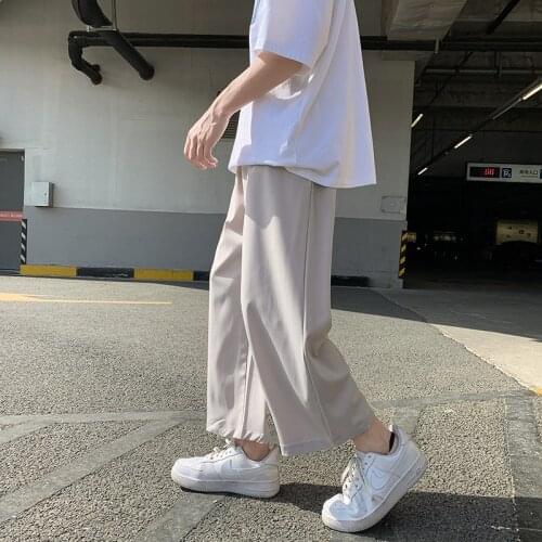 Pleated Straight Pants Mens Fashion Slap-waist Loafing Pants, Straight Leg Sweatpants Nine Cent Haren Pants, Loose Ice Silk Pan