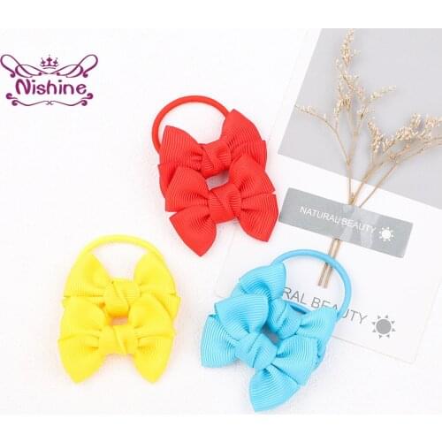 Nishine 1.7 Inches Candy Color Grosgrain Ribbon Bowknot Infant Hair Rope Cute Handmade Bows Elastic Hairband Baby Girls Headwear