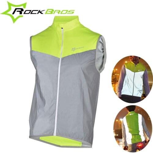 ROCKBROS Men Cycling Sport Jersey Male Bicycle Sleeveless Jersey Windproof Fluorescence Breathable Jerseys For Night Satety