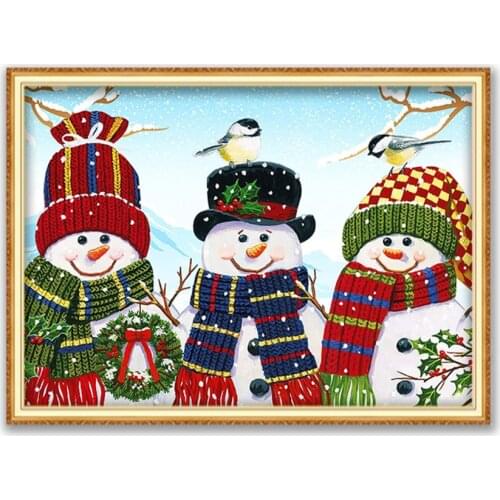 Christmas Snowman DIY Cross Stitch 11CT Embroidery Kits Craft Needlework Set Cotton Thread Printed Canvas Home Decoration Room