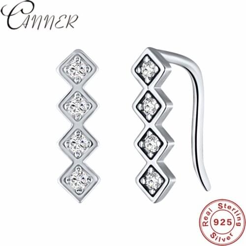 CANNER 2020 New Fashion Jewelry Shiny Zircon 925 Sterling Silver Stud Earring for Women Trendy Ear Climber Geometric Ear Studs
