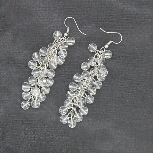 New White Clear Women Smoothy Round Crystal Glass cluster/grape style beaded Handmade Dangle Earring Jewelery y1501