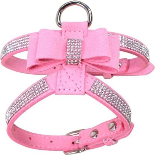 Rhinestone Dog Harness Adjustable PU Leather Collar Pet Necklace Dog Harness Leash Quick Release Chest Strap Leash For Small Dog