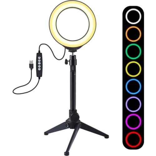 PULUZ 4.7 inch 12cm USB 10 Modes 8 Colors RGBW Dimmable LED Ring Vlogging Photography Video Lights + Desktop Tripod Mount